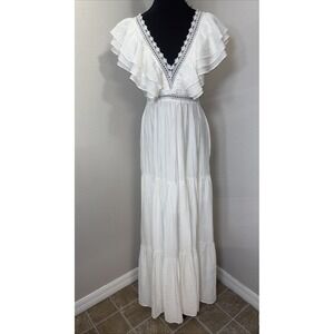 Entra Maxi Dress Women's Small White Eyelet Peasant Cottagecore Boho Festival